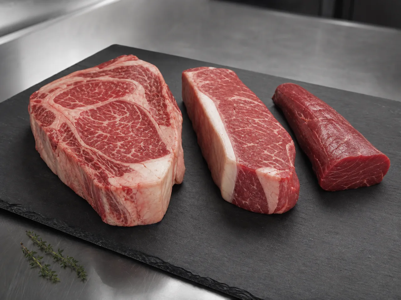 Beef products presented in a professional quality-control setting