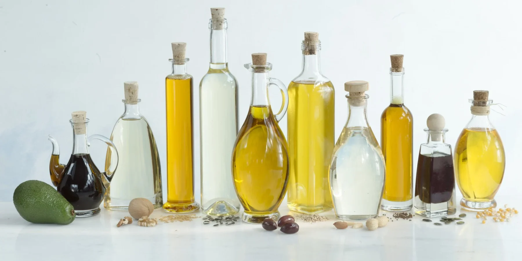 Vegetable Oils products presented in a professional quality-control setting