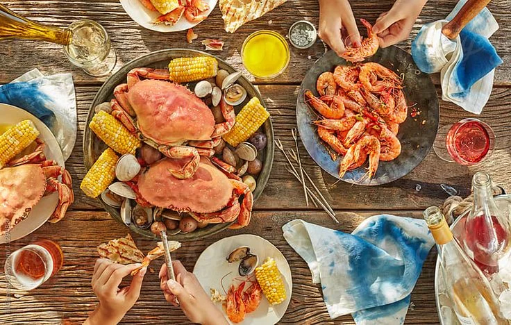 Seafood products presented in a professional quality-control setting