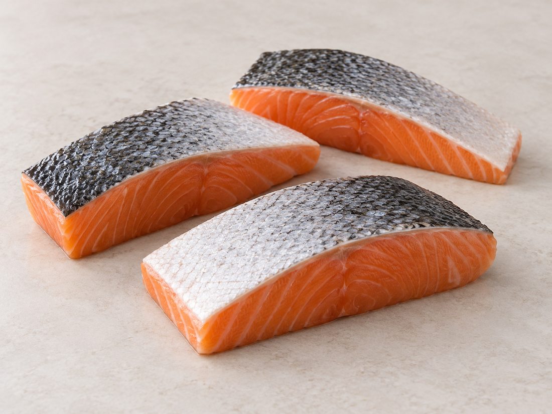 Salmon portions, skin on, Trim D product