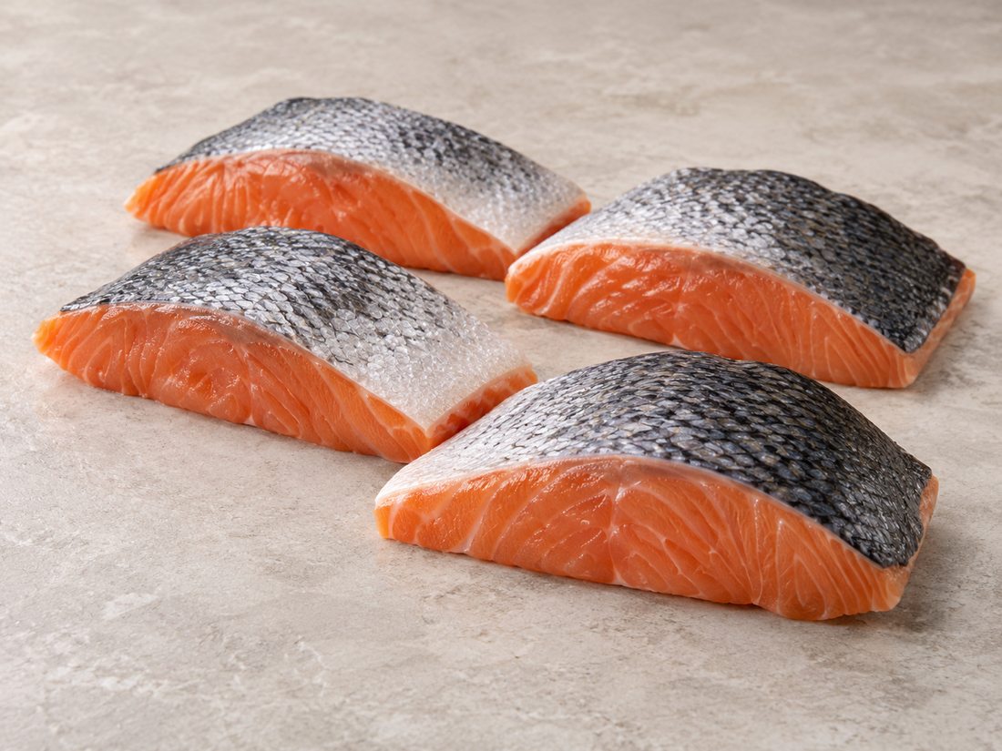 Salmon portions, skin on, Trim D product