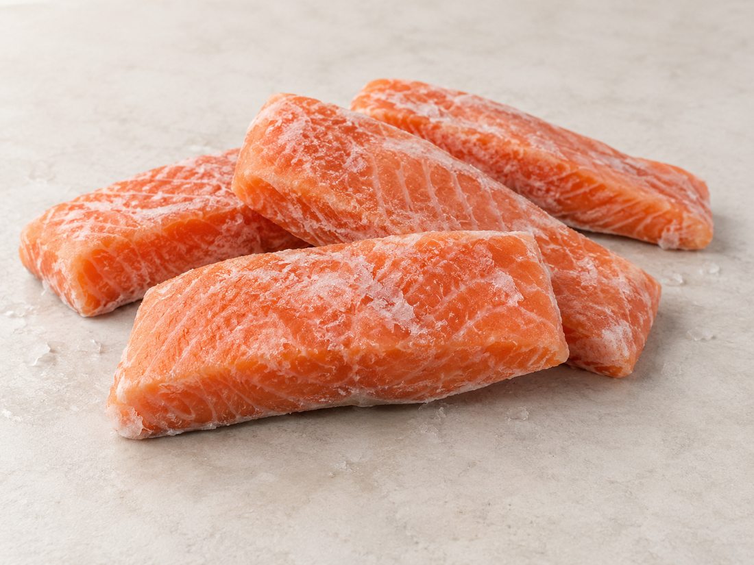 Salmon portions trim D, 110g/pcs, 10% glazing product