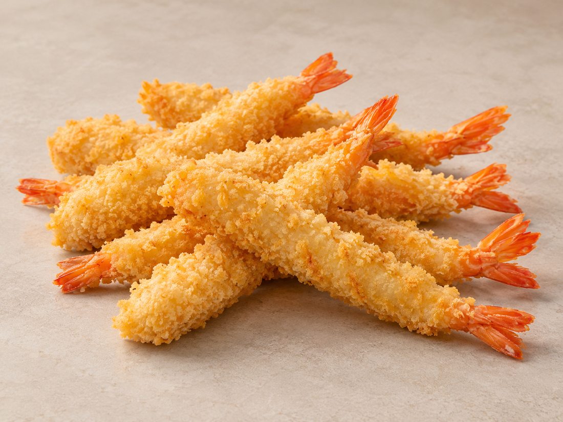 Breaded torpedo shrimps 26/30, 1 kg pack product