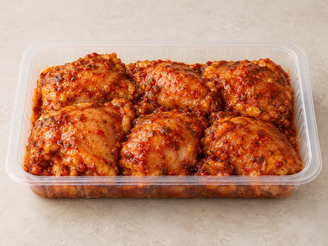 Marinated chicken thighs product