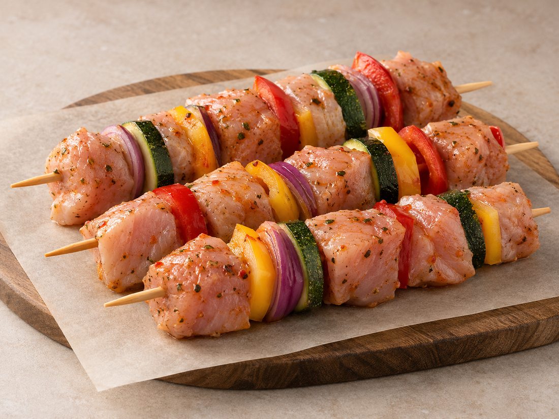 Turkey skewers with vegetables product