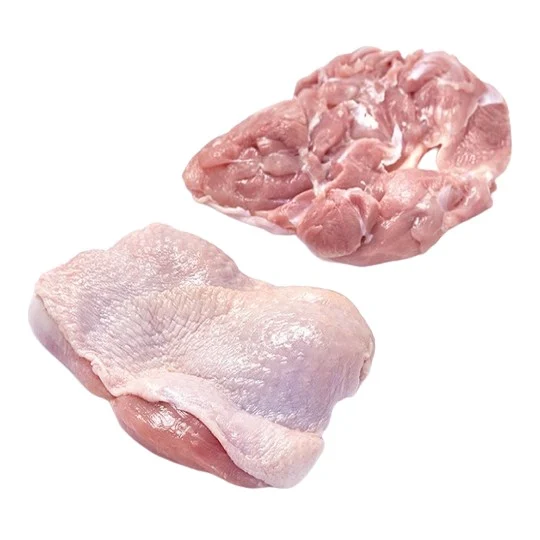 Frozen chicken leg meat — boneless, skin-on product